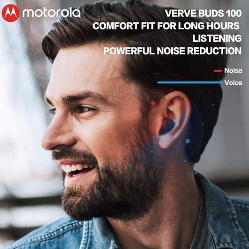 Motorola Vervebuds 100 Waterproof True Wireless Earbuds – Bluetooth 5.0 In-Ear Headphones with Hands-Free Microphone for Crystal Clear Calls, Ideal for Active Lifestyles and Seamless Connectivity