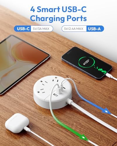 NTONPOWER 10 FT 2 Prong to 3 Prong Power Strip with 4 USB Ports – Wall-Mountable Non-Grounded Outlet Adapter for Enhanced Device Charging and Flexible Placement in Older Homes – 180° Non-Polarized Design for Maximum Convenience and Safety