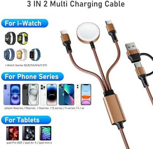 Ultimate 3-in-2 Fast Charging Cable for Apple Watch & i Phone – Versatile USB-C & Lightning Charger with High-Speed Power Delivery for Galaxy S23 – Compact, Durable Design for Effortless Travel and Multi-Device Compatibility