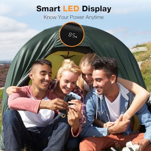 Ultra-Slim 10,000 m Ah Portable Power Bank with Built-In Cable and LED Display – 22.5 W Fast Charging Multi-Device Charger for i Phone, Samsung, Android & i Pad – Essential Travel Battery Pack in Sleek Black Finish