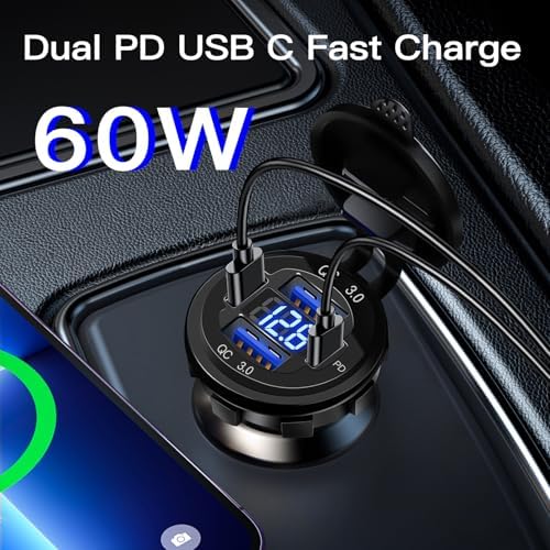 High-Performance 4-Port 12 V USB Car Charger with Dual PD & QC Technology – 78 W Aluminum Multi-Port Charger with Integrated Voltmeter for Marine, Motorcycle & Vehicle Charging – Ultimate Fast Charging Solution for Multiple Devices