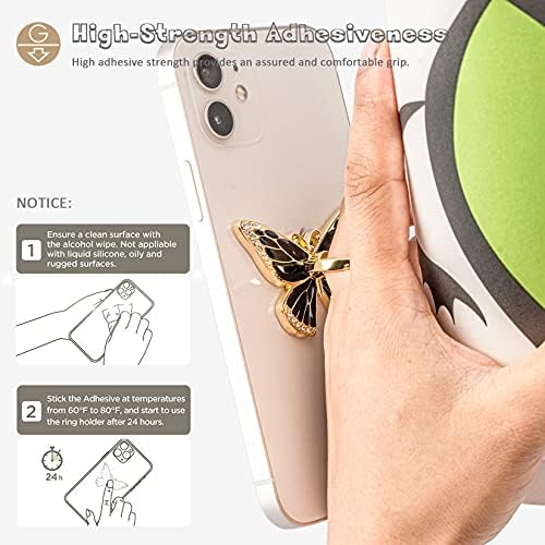 Glitter Butterfly Phone Ring Grip Holder – 360-Degree Rotating Kickstand for i Phone, Samsung Galaxy & Android – Stylish Rhinestone Design for Enhanced Durability and Comfort – Perfect Gift for Women and Girls – Secure Adhesive for Optimal Grip – Versatile Stand for Video Calls, Streaming & More