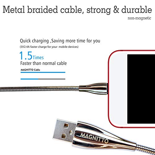 Stainless Steel Heavy-Duty Metal Braided USB Fast Charging Cable – 6 ft Tangle-Free, Chew-Proof Design for Ultimate Durability and Speed – 2 Pack High-Performance USB 2.0 Sync Charger Cords for Smartphones and Tablets