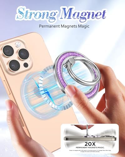 Glamorous Glitter Magnetic Phone Ring Holder for i Phone – Chic Mag Safe-Compatible Grip for Easy One-Handed Use – Stylish Finger Stand Accessory for Women – Perfect for Hands-Free Video Calls and Everyday Convenience – Secure, Durable, and Easy to Clean