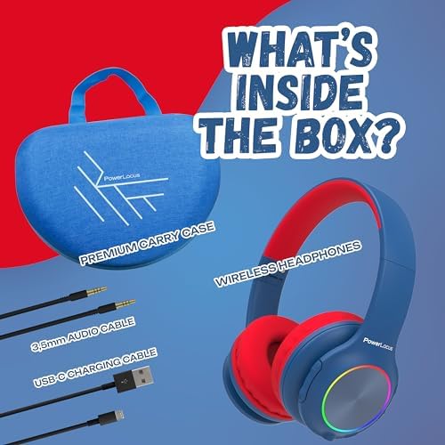 Vibrant Power Locus PLED Kids Bluetooth Headphones – Safe Volume Control (74/85/94 d B), Fun LED Lights, Hi-Fi Sound, Built-in Microphone & Multi-Connectivity for Travel, Learning & Play – Perfect Over-Ear Design for Children