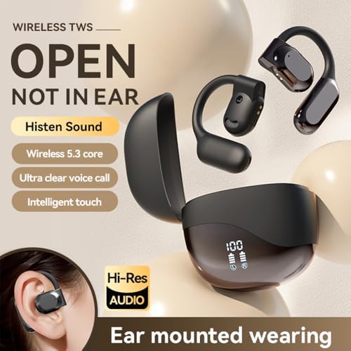 Experience Unmatched Audio Freedom with Open Ear Bluetooth Earbuds Featuring AI Technology – 60 Hours of Continuous Playtime, IPX7 Waterproof Design, and User-Friendly Touch Controls for Active Lifestyles – Ergonomically Crafted Sport Headphones Perfect for Running and Outdoor Adventures – Ultimate Device Compatibility in a Sleek Black Finish
