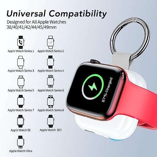 HUOTO Compact Magnetic Wireless Charger for Apple Watch – 1200 m Ah Portable Power Bank Keychain, Compatible with Series 10/9/8/Ultra 2/Ultra/7/6/5/4/3/2/SE, Ideal Travel Accessory for Effortless Charging On-the-Go