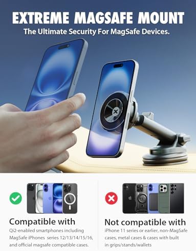 Bracketron Magnetic Car Mount for Cell Phone, MagAlign Max Car Vent Phone Mount【Strongest Magnetic+ Suction】, Vent Phone Mount for Car for iPhone 16 Pro Max 15 14 13 12 – MagSafe Car Accessories – Enhanced Compatibility and Speed