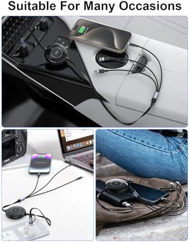 Versatile 3-in-1 Retractable Charging Cable for Ultimate Device Compatibility – 100 W Fast Charging USB-C, Lightning, and Micro USB for i Phone 16/15/14 Pro Max, Samsung Galaxy, Kindle – Portable Travel Charger with Sleek Black Design for Effortless Power on the Go