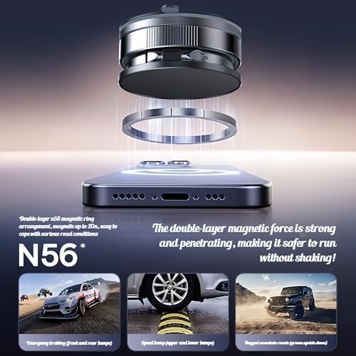 360° Rotating Car Phone Holder – Strong Suction Cup and Super Strong Magnetic Suction for Dashboard/Windshield/Air Vent – Universal Tool-Free Phone Holder for 7-inch Phones – Enhanced Compatibility and Speed