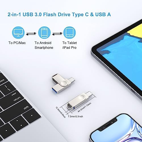 JUANWE 128 GB Dual USB C Flash Drive – High-Speed USB 3.0 OTG Waterproof Thumb Drive with Keyring Hole for Easy Portability – Versatile Mini Storage Solution for PC, Smartphone, Tablet, and Mac Users