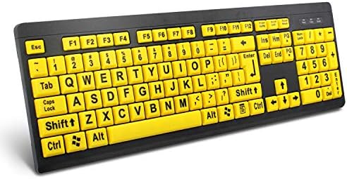 Enhance Your Digital Experience with Our High Contrast Large Print Wired USB Keyboard – Ideal for Visually Impaired Users, Featuring Oversized Yellow and Black Letters for Effortless Typing and Clarity, Ergonomic Design for Comfort, Spill-Resistant Durability, and Broad Compatibility with Windows and Mac Systems. Perfect for Home or Office Use!