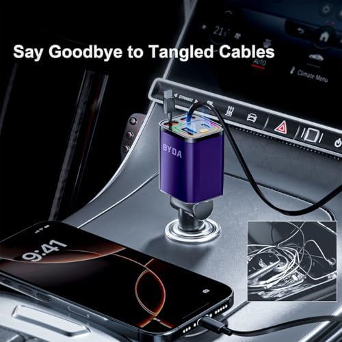 Revolutionary 2025 Micro-Version 4-in-1 Retractable Car Charger – 69 W Fast Charging USB C Adapter for i Phone 16/15/14/13, Samsung Galaxy, i Pad, Pixel – Ultimate Convenience with Tangle-Free Design and Enhanced Compatibility for All Your Devices