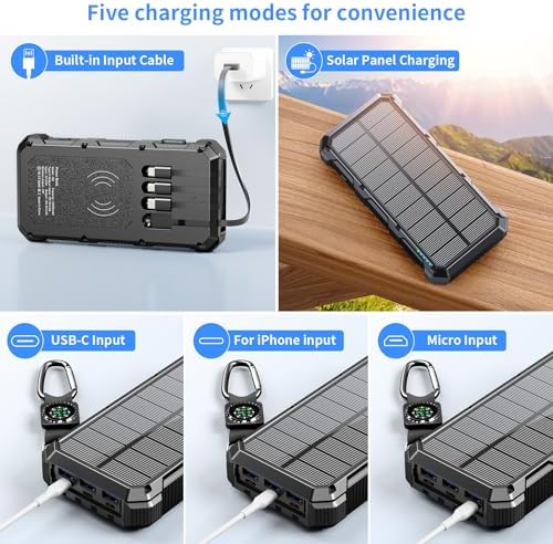 Ultimate 49,800 m Ah Solar Power Bank – Wireless Fast Charging with QC 3.0, 8 Outputs & 4 Inputs, Emergency SOS Flashlight – Durable Outdoor Charger for All Mobile Devices in Bold Orange – Ideal for Camping, Hiking & Travel