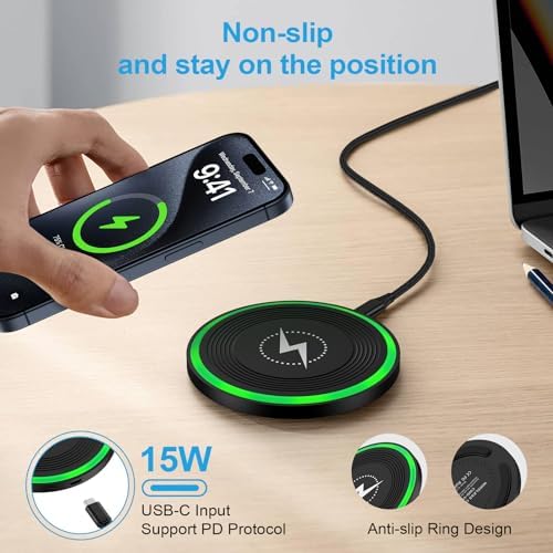 15 W Fast Wireless Charger Pad for Samsung Galaxy, i Phone, Pixel & Motorola – Ultimate Charging Station with Safety Features & Sleek Design – Perfect for S25 Ultra, Z Flip 7, G Power & More – Portable Qi-Compatible Solution with Power Adapter Included