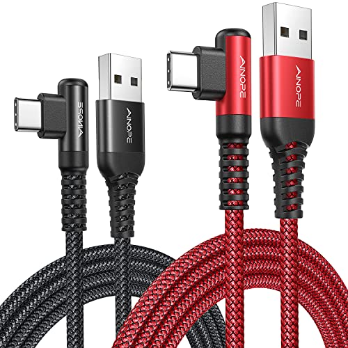 AINOPE Right Angle USB C Cable – 2-Pack (10 ft + 10 ft) Fast Charging 3.1 A Nylon Braided Charger for Enhanced Device Compatibility, Ideal for Gaming and Multitasking, Durable Black Design