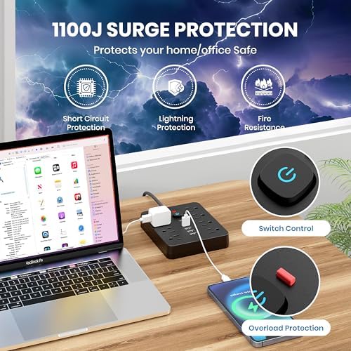 Dual Joule Loom 2-Pack Power Strip Surge Protector with 11 Outlets, 6 Fast USB Ports, 5 Ft Extension Cord, Space-Saving Flat Plug, Wall-Mount Design, Overload Safety for Home & Office Charging Stations – Ultimate Device Compatibility and Speed Enhancement