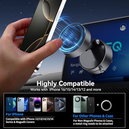 Electric Magnetic Car Phone Holder, 360 Rotation Vacuum Suction Cellphone Mount Foldable Car Mount Stand for iPhone12-16,Mirror/Glass/Screen/Smooth Surface (Not Charge Phone) – Enhanced Compatibility and Speed