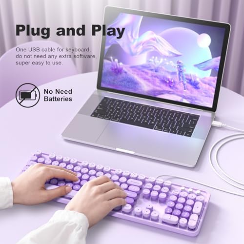 Retro-Inspired Full Size Typewriter Keyboard with Number Pad – Wired USB Keyboards for Windows 7, 8, 10, 11 | Enhance Your Typing Experience with Classic Charm and Modern Efficiency | Perfect for Home and Office Use