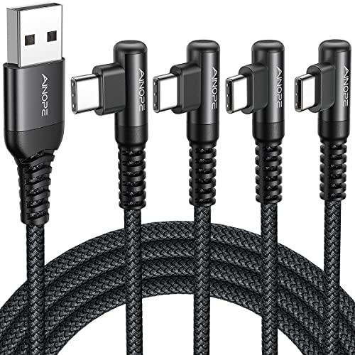 AINOPE Right Angle USB C Cable – 2-Pack (10 ft + 10 ft) Fast Charging 3.1 A Nylon Braided Charger for Enhanced Device Compatibility, Ideal for Gaming and Multitasking, Durable Black Design