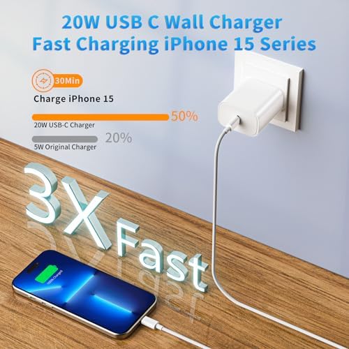 Ultimate 20 W MFi Certified i Phone Fast Charging Bundle – 4-Pack USB-C Wall Adapters with 6.6 FT Lightning Cables for Models 14, 13, 12, 11 Pro Max & More – Compact, Safe, and Efficient Charging Solution for Home, Office, or Travel