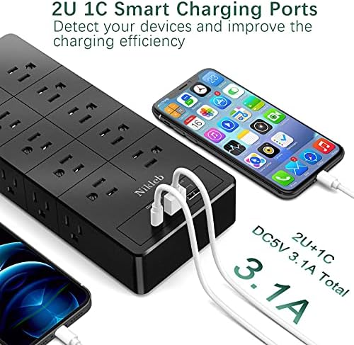 Maximize Your Power with the 23-in-1 Heavy Duty Surge Protector Power Strip – 20 Outlets Plus 2 USB and 1 USB-C Ports, 6 ft Wall-Mountable Extension Cord for Efficient Gaming, Office, and Home Setup – Unmatched Compatibility and Fast Charging Solutions