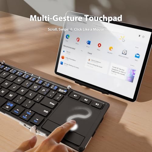 Ultra-Portable i Clever Bluetooth Keyboard with Touchpad – Sleek Foldable Design, Durable Metal Body, USB-C Charging, Multi-Device Compatibility for i Pad, i Phone, Android & Windows – Perfect for Travelers and Professionals in Silver White
