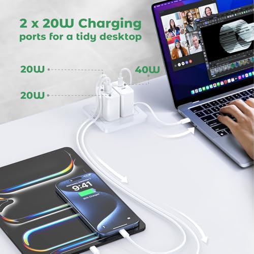 40 W Dual-Port USB-C Fast Charger for i Phone 15/16/14/13/12/11 Pro Max & Samsung – High-Speed Compact Charging Block with Power Delivery & Quick Charge for Home and Travel Efficiency