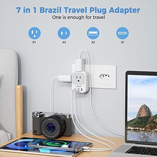 Ultimate European Travel Power Adapter: 4 AC Outlets & 3 Fast Charge USB Ports (1 USB-C PD 20 W) – Compact, Foldable Design for Effortless Connectivity in Spain, France, Germany, Italy, Portugal & Iceland – Versatile Compatibility for All Your Devices