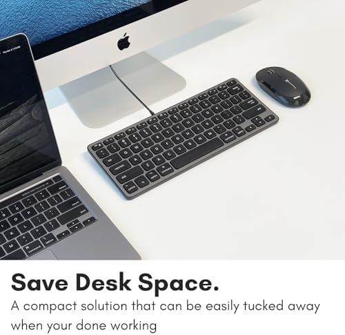 Elevate Your Workspace with the Macally Compact Keyboard for Mac – Sleek 78-Key Wired Design with USB Hub (3 Ports) for Ultimate Versatility – Perfect Apple-Compatible Accessory in Stylish Silver Finish for Enhanced Productivity and Seamless Connectivity