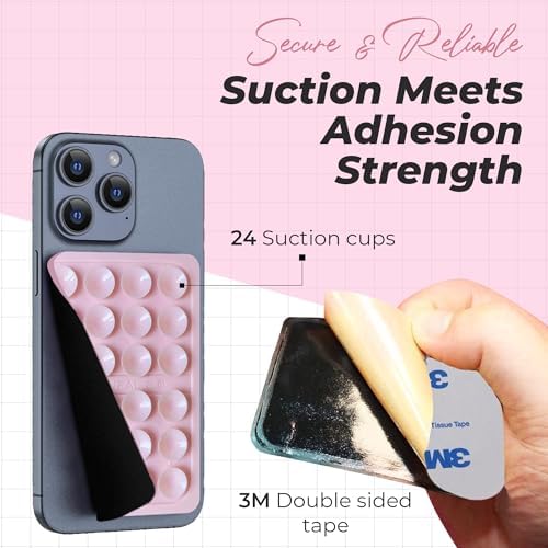 Maximize Your Mobile Creativity: 2-Pack Sticky Silicone Suction Phone Grip with 24 Powerful Suction Cups for Secure Hands-Free Selfies and Videos – Compatible with i Phone, Samsung, and Android – Durable Black Accessory for Ultimate Versatility and Convenience