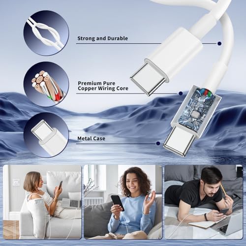 Ultimate Fast Charging Solution for i Phone 16/15 Pro Max – 45 W Dual Port USB-C Charger Block (2-Pack) with Extra Long 60 W Cables – PD Quick Adapter 3.0 for Enhanced Device Compatibility and Speed – Perfect for Home or On-the-Go Charging