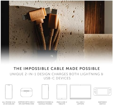 Native Union Belt Cable Duo – 5 ft Eco-Conscious Braided 2-in-1 Charging Cable with MFi Certified Lightning & Type-C Connectors – Durable, Versatile, and Perfect for Multi-Device Charging on the Go