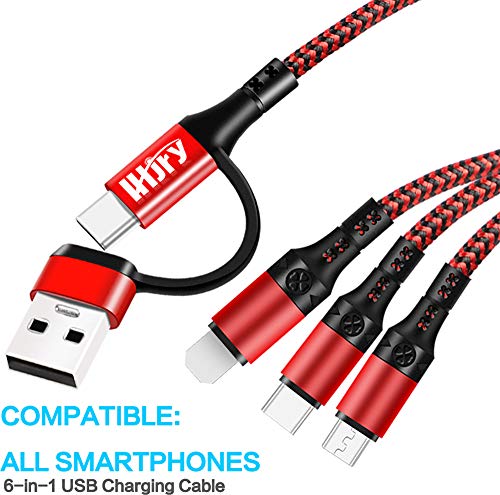 Versatile 6-in-1 Multi Charging Cable Set (3 Pack, 4 ft) – USB A/C to USB C, Micro USB, and i-P Connector for Fast Charging Multiple Devices – Ideal for Smartphones, Tablets, and Gaming Consoles – Enhanced Compatibility for Everyday Use