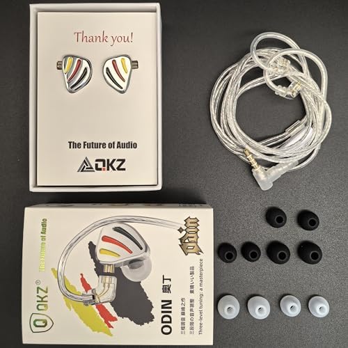 QKZ ODING Wired Earbuds – Superior Hi-Fi Dual Magnetic Coil Earphones with Custom Sound Profiles for Immersive Deep Bass, Ergonomic Fit for Maximum Comfort, Exceptional Noise Isolation, Ultra-Lightweight Design Ideal for Gamers & Music Aficionados, Versatile Device Compatibility in Elegant Silver Finish