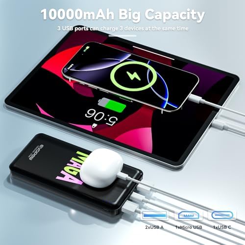 Ultra-Slim 10,000 m Ah Dual-Pack Portable Charger – 15 W Fast Charging Power Bank with USB-C Compatibility for i Phone, Samsung, Pixel & More – Effortless Mobility & Reliable Power Solutions
