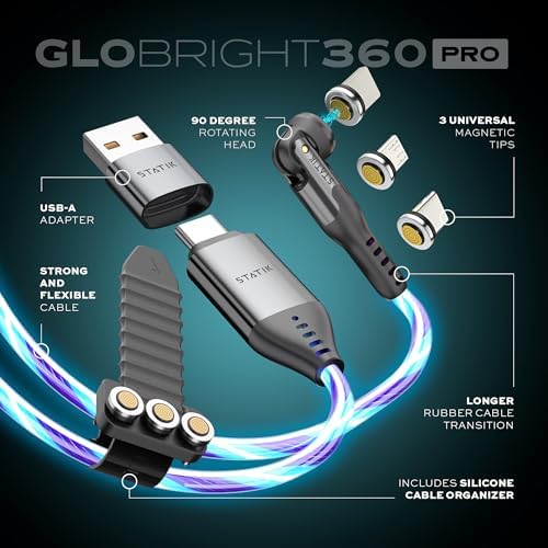 Upgrade Your Power Experience with the Statik 360 Pro Magnetic Charging Cable – Ultimate 3-in-1 Solution for USB C, Micro USB & USB A Devices, 100 W Fast Charging Technology, Sturdy Black Design, 3 ft Length for Maximum Portability and Comprehensive Compatibility with Smartphones, Tablets & Laptops