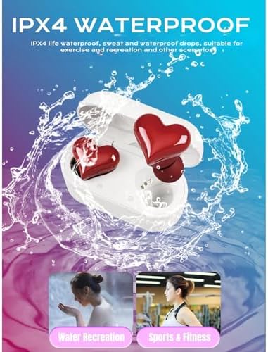 Yoidesu Heart-Shaped Bluetooth Earbuds – Chic Red Design with Superior Noise Cancelling and Hi-Fi Stereo Sound, Ideal Gift for Music Lovers and Trendsetters, Portable Charging Case for Effortless Audio Enjoyment on the Go