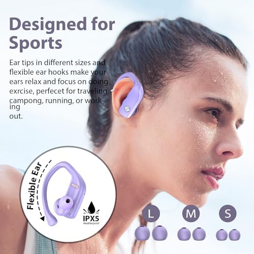BMANI Bluetooth Wireless Earbuds – 48-Hour Playback Sport Headphones with LED Battery Display, Over-Ear Design & Secure Earhooks, Perfect for Active Lifestyles and Hands-Free Calls, Enhanced Compatibility for Seamless Device Pairing – Ideal for Workouts and Daily Commutes