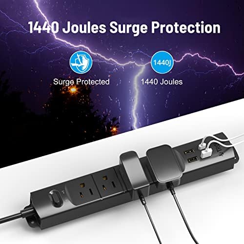 Ultra-Slim TROND Surge Protector Power Strip with 3 USB Ports & Type C – 4 AC Outlets for Maximum Device Protection & Charging Speed – 1440 J Surge Defense, ETL Listed, Space-Saving Wall Mount Design for Home Office & Dorm Use – Versatile Power Management Solution in Elegant Black