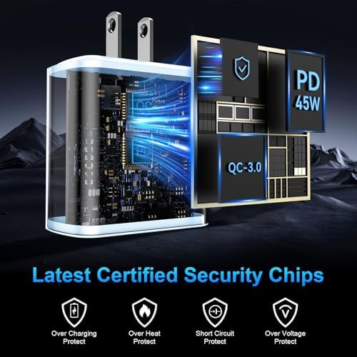 45 W USB-C Super Fast Charger for i Phone 16 & Galaxy Devices – Includes 6.6 FT Type-C Cable for Flexible Power Solutions – Compact & Portable Design for On-the-Go Charging – Advanced Safety Features for Device Protection – Ideal for Rapid Power Demands and Enhanced Device Longevity