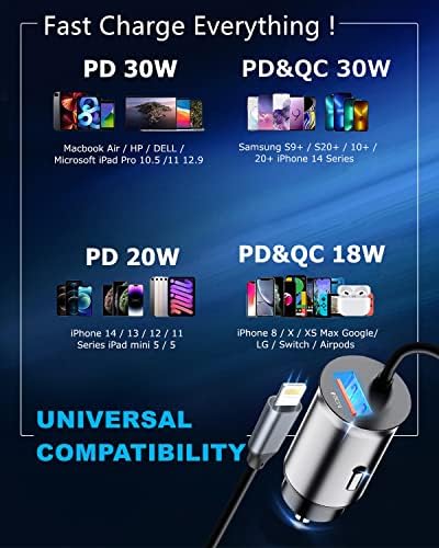 Dual-Port USB C Car Charger with 50 W Power Delivery – Super Fast Charging Adapter for i Phone 15/14 & Galaxy S24/S23 – Includes 4 ft Type C Cable – Enhanced Compatibility for Android Devices – Compact & Durable Cigarette Lighter Charger for On-the-Go Power Solutions