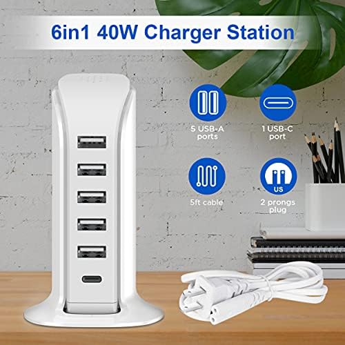 Kawaii-Inspired 6-Port USB Charging Hub: Ultimate Fast Charger for i Phones, Androids & More – Compact Multi-Device Power Station with 1 USB-C & 5 USB-A Ports for Effortless Travel & Home Connectivity, Tangle-Free Solutions for Modern Users