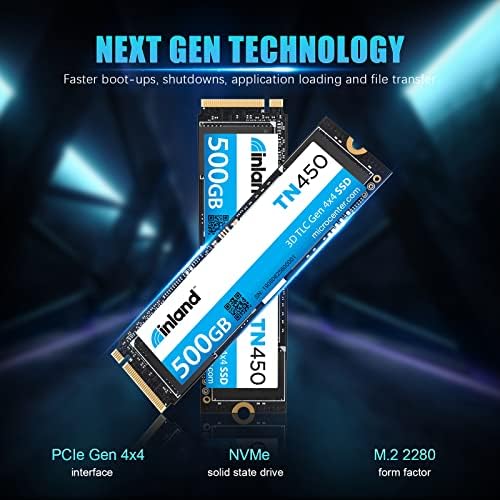 Elevate Your Performance with the INLAND TN450 500 GB NVMe M.2 PCIe Gen4 x4 Internal SSD – Unmatched 5,000 MB/s Speeds, 3 D NAND Technology for Ultimate Durability, Perfect Upgrade for Laptops & Desktops