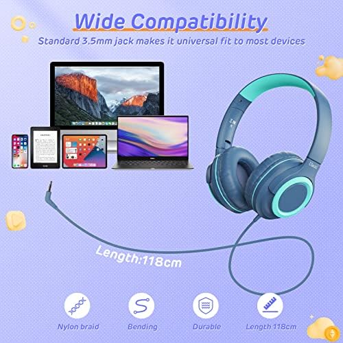 Comfort-First Volume-Limited Kids Headphones – Foldable Wired Earphones in Blue for Safe School & Travel Listening – Adjustable Fit for Young Ears