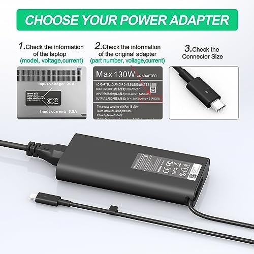 High-Performance 130 W USB-C Charger for Dell XPS & Precision Laptops – Universal Compatibility, Fast Charging, and Enhanced Safety Features – Ideal Replacement for XPS 15, 17, and Latitude Models – Lightweight, Compact Design with Over-Voltage Protection for Reliable Power Delivery