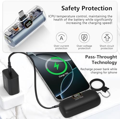 LUCKYDUO 5000 m Ah Ultra-Compact Power Bank with 20 W Fast Charging – Lightweight USB-C Portable Charger for i Phone 15/16, Air Pods, Samsung Galaxy & Android Devices – LED Battery Status Display for Effortless Power Management
