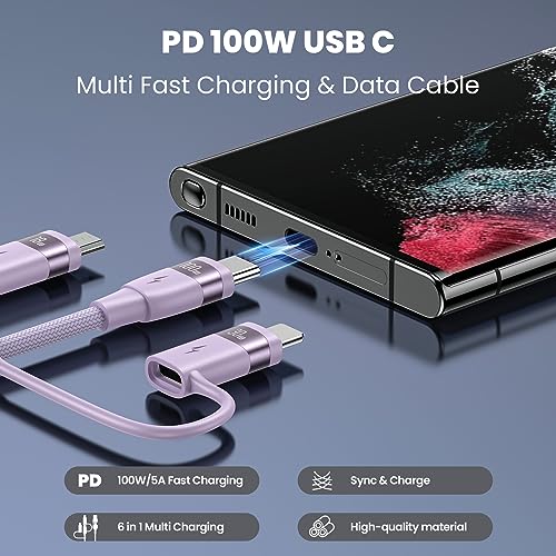 Ultimate 100 W USB C Multi Charging Cable – USAMS 6.6 FT 5-in-1 Fast Sync Nylon Braided Charger for Laptops, Tablets, and Smartphones – Unmatched Speed and Universal Compatibility for All Your Devices