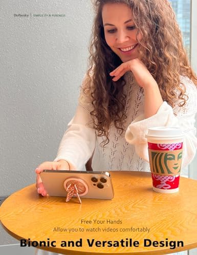Transform Your Mobile Experience with the Chic Magnetic Phone Grip for Mag Safe – Stylish Butterfly Design in Rose Gold and White, Featuring Versatile Kickstand and Universal Adapter Ring for Enhanced Functionality and Secure Hold