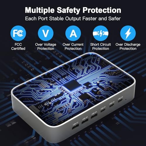 MSTJRY 90 W 6-Port USB C Fast Charging Station – Multi-Device Power Hub with Adjustable Organizers for i Phone, i Pad, Tablets & More – High-Speed PD Charger Dock for Home, Office & Classroom Efficiency